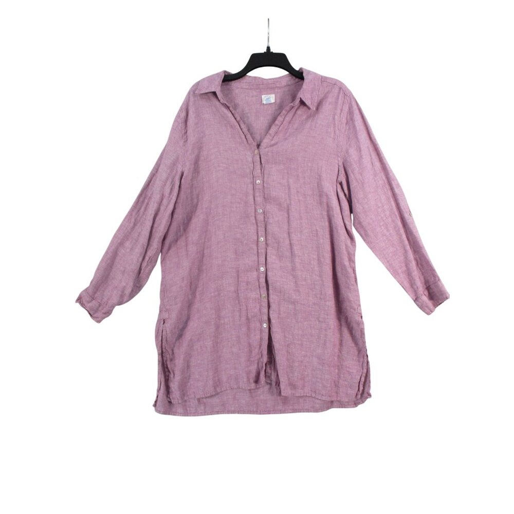 Sigrid Olsen Womens Purple 100% Linen Button Down Long Sleeve Shirt 1X